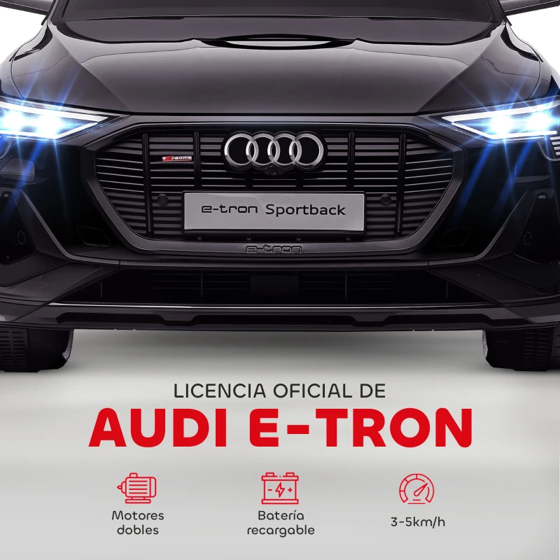 HOMCOM Coche de Batería para Niños 12V Audi E-tron con Mando a Distancia Faros Bocina Música Velocidad 3-5 km/h Negro