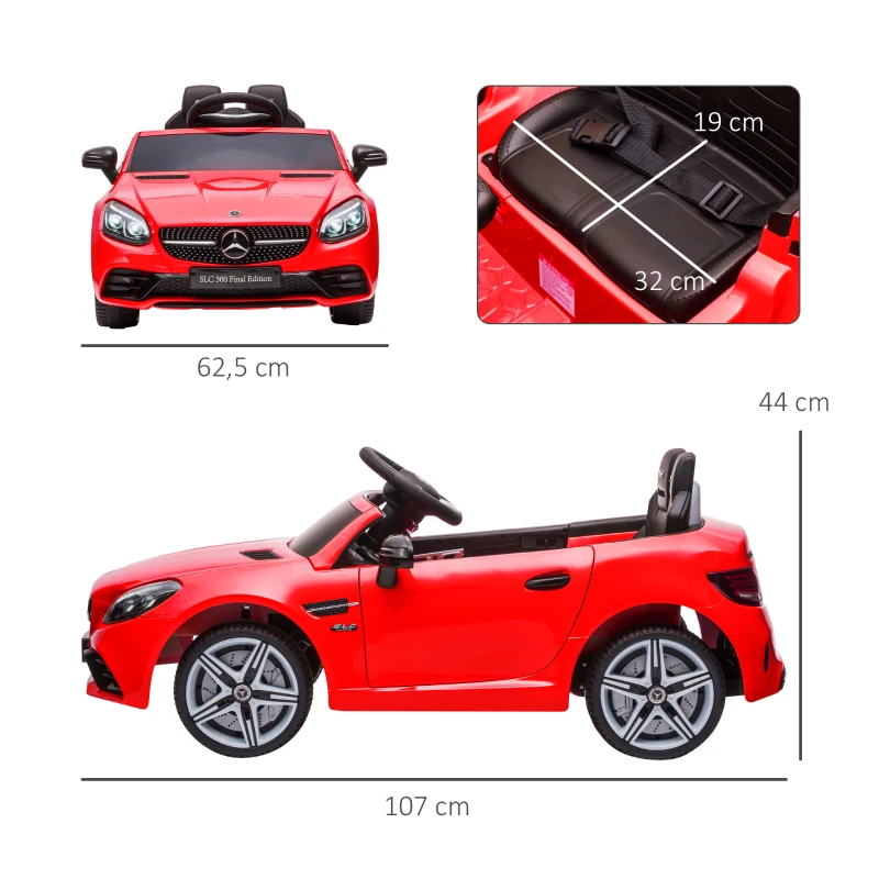 AIYAPLAY Macchina Elettrica per Bambini Licenza Mercedes SLC 300 con Telecomando, in PP e Metallo, 107x62.5x44 cm, Rosso