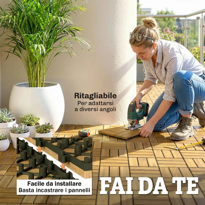 Outsunny Piastrelle Pavimenti, 10 pezzi, Esterni, 31x31 cm, Naturale.