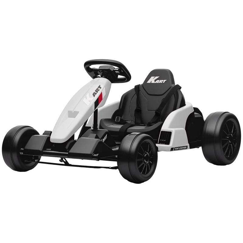 AIYAPLAY 24 V Elektro Go-Kart für Kinder Bis 18 Km/h Gokart mit Drift-Funktion, Drift-Kart mit 2 Motoren verstellbar Sitz Weiß