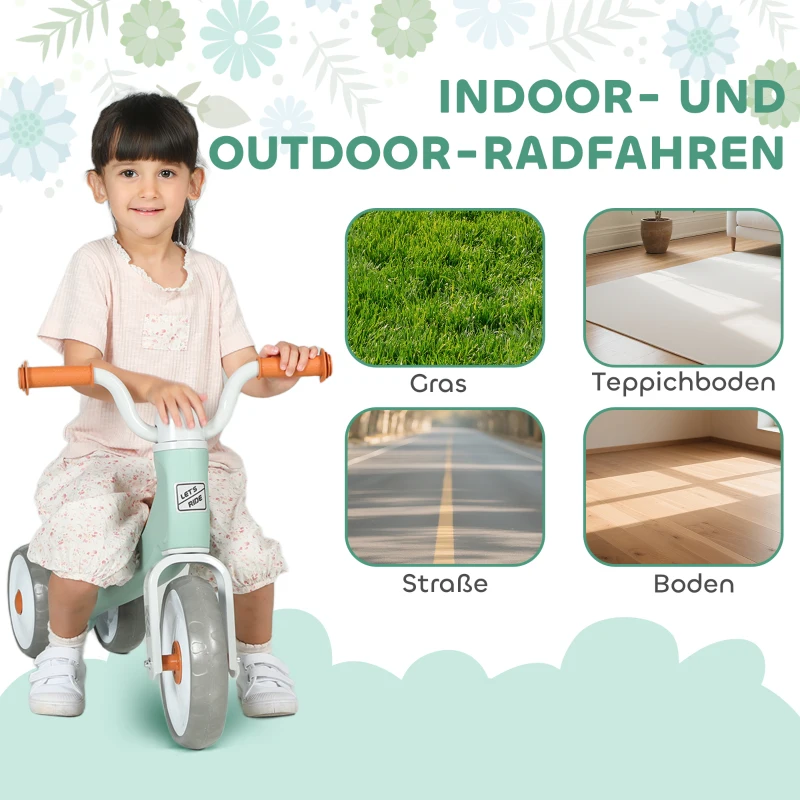 AIYAPLAY Loopfiets zonder trappers, 3 stille wielen, 12–36 maanden, binnen & buiten, groen