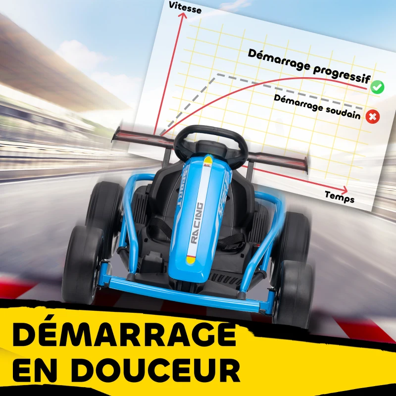 AIYAPLAY Voiture électrique GoKart kart électrique pour enfants 2 x 24 V moteurs mode dérive à 13 km/h 119 x 77 x 54 cm bleu
