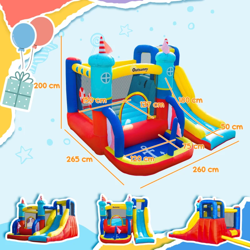 Outsunny Aufblasbare Hüpfburg mit Gebläse Wasserpark für Kinder aufblasbare Rutsche Indoor und Outdoor Kletterwand Trampolin mit Tragetasche für Kinder von 3 bis 8 Jahren 265 x 260 x 200 cm