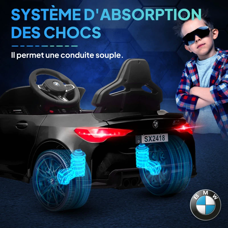 AIYAPLAY Voiture Électrique pour Enfants BMW M4 12V avec Télécommande 2,4G, Double Moteur, Klaxon, Lumières LED, Noir(m-6)