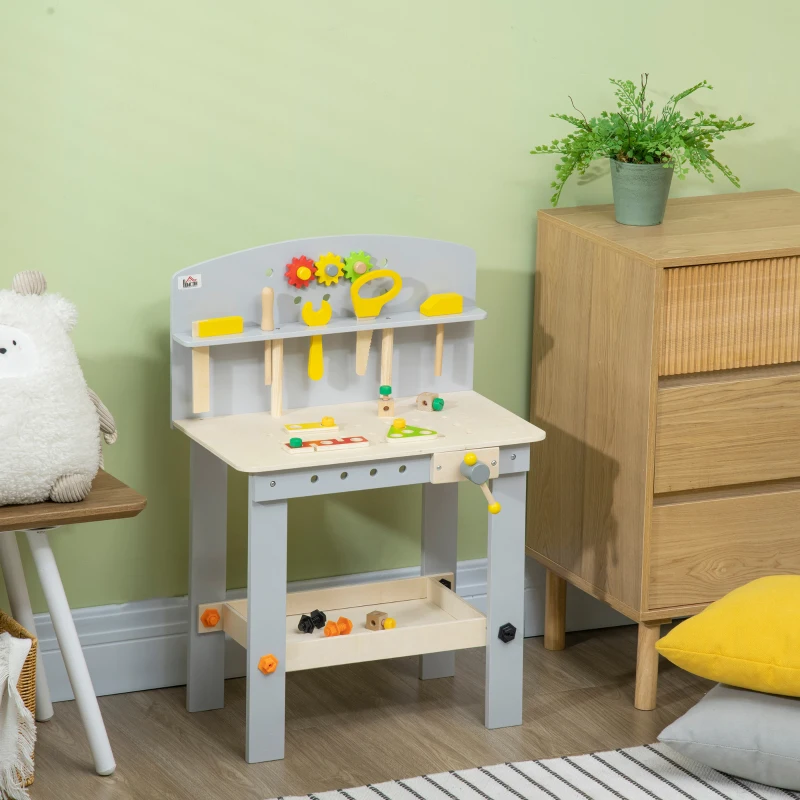 HOMCOM Etabli et outils pour enfant - jeu d'imitation bricolage - nombreux accessoires 31 pièces - MDF gris bois pin