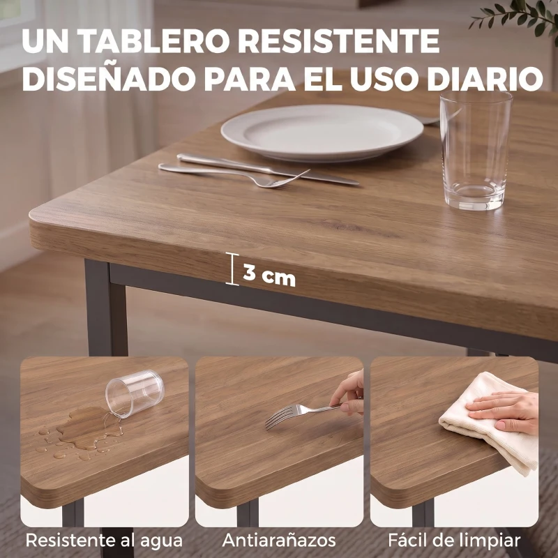 HOMCOM Conjunto Mesa de Comedor Extensible 120-160 cm y 6 Sillas Apilables para 4-6 Personas Marrón Efecto Madera