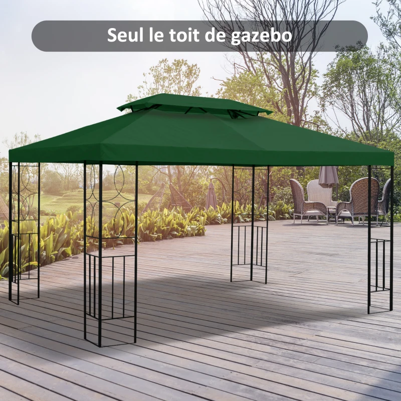 Outsunny Toile de rechange pour pavillon tonnelle tente 3 x 4 m polyester haute densité 180 g/m² vert