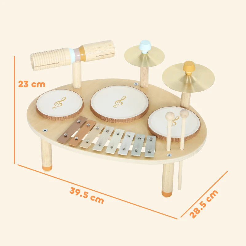 AIYAPLAY Set de Instrumente Muzicale pentru Copii de la 2+ Ani cu Tobe și Xilofon, Culoare Naturală