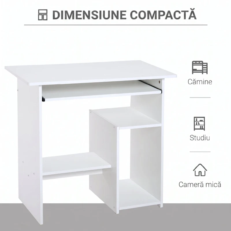 HomCom birou ergonomic, 80x45x75cm, PAL/metal, alb | AOSOM RO