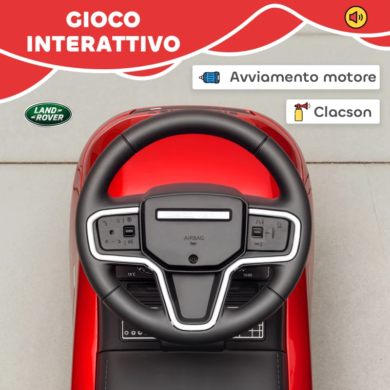 AIYAPLAY Macchina per Bambini Licenza Land Rover con Clacson e Spazio Portaoggetti, 65.5x28x42 cm, Rosso