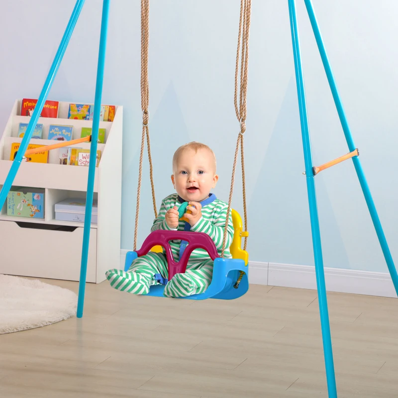 Outsunny 3 in 1 Detachable Kids Swing Seat with Seatbelt, Adjustable Rope for Indoor, Outdoor, Light Blue