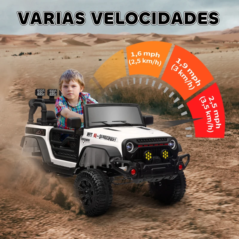 AIYAPLAY Coche Eléctrico para Niños de +3 Años con Batería 12V Mando a Distancia Faros LED Bocina Música Blanco