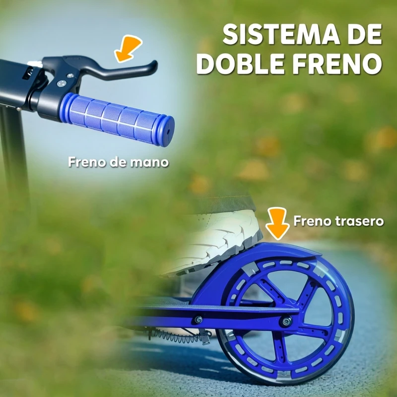 AIYAPLAY Patinete Plegable para Niños de 3-8 Años de 2 Ruedas con Luces Manillar de 4 Altura Ajustable Doble Frenos Azul