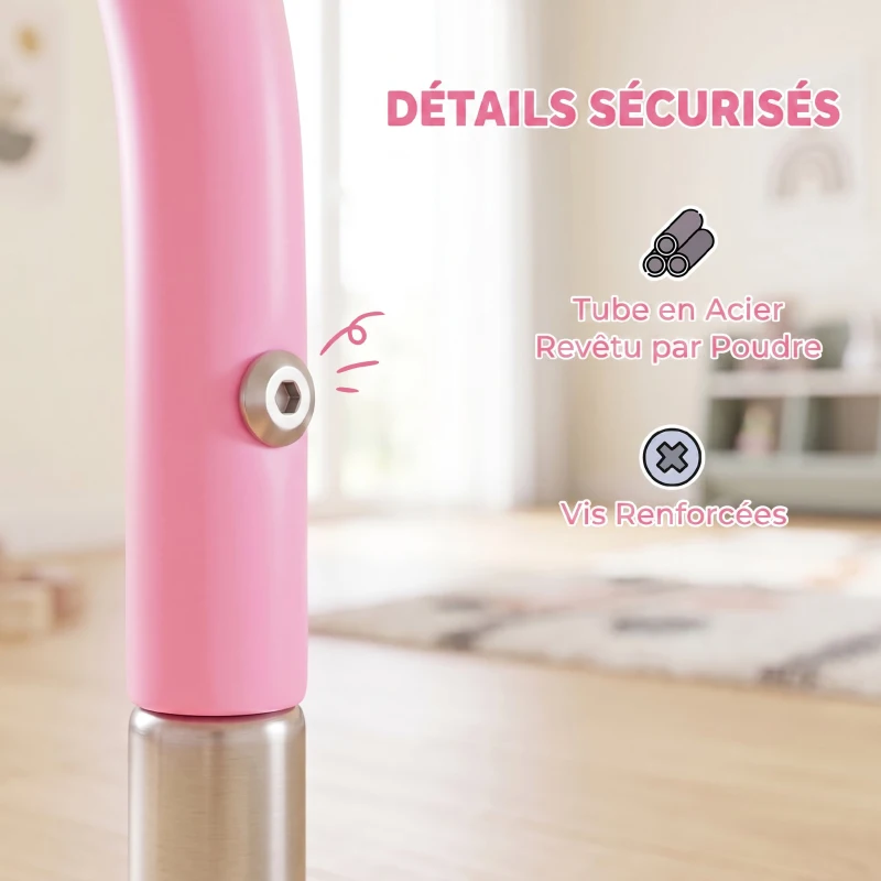 HOMCOM Barre de gymnastique pour enfants, barre horizontale pliable à hauteur réglable avec anneaux de gymnastique, rose