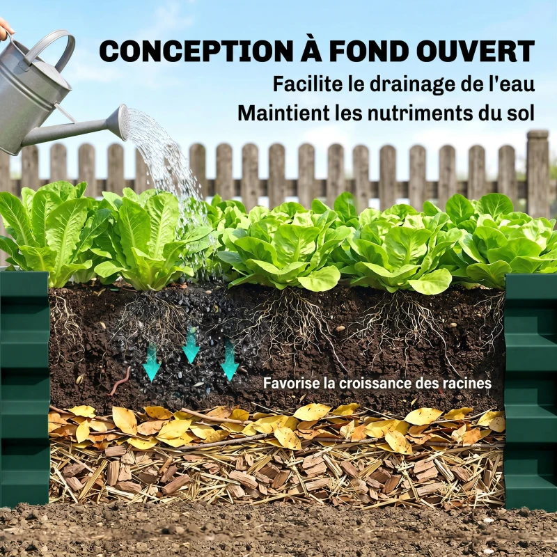Outsunny Carré potager de jardin rectangulaire tôle d'acier ondulée 120 x 60 x 30 cm vert foncé