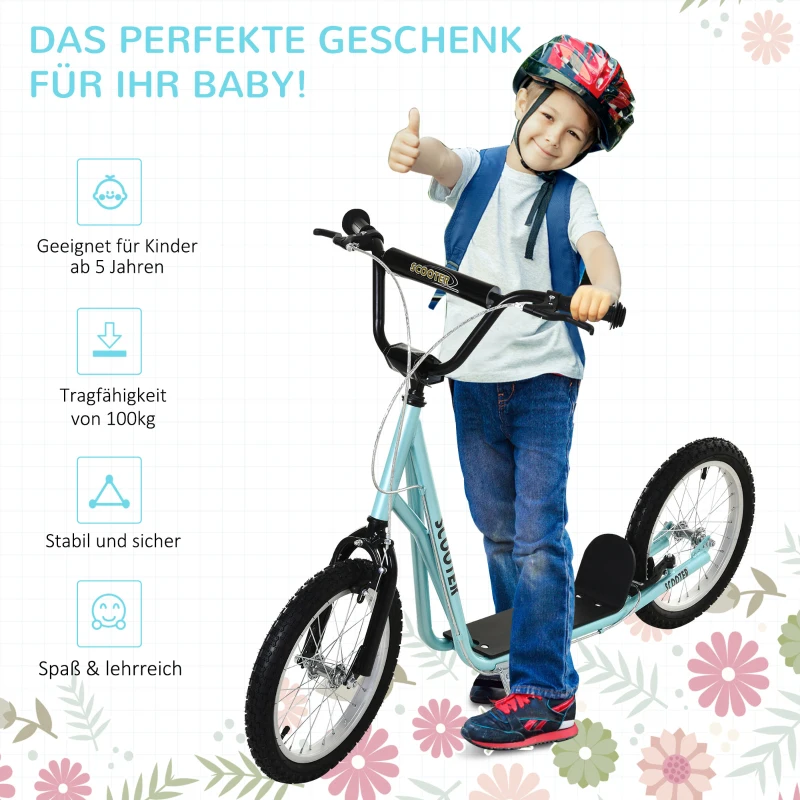 HOMCOM step kinderscooter scooter stadsscooter luchtbanden verstelbaar blauw(m-6)