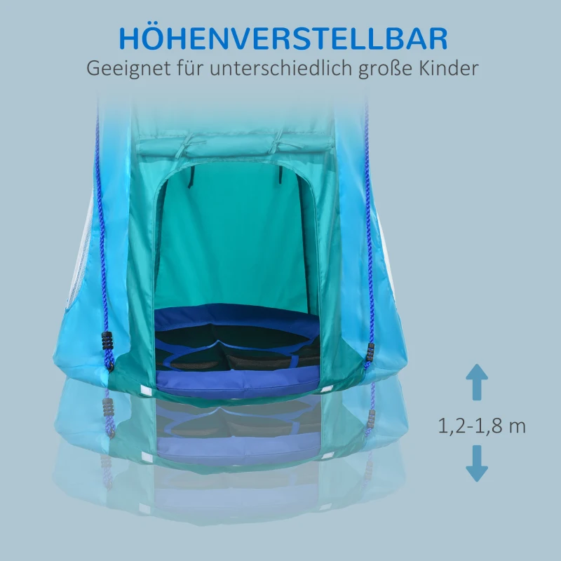 Outsunny Nest Schommel met Tent, Ø100 cm Kinderschommel, Tuinschommel, Teal