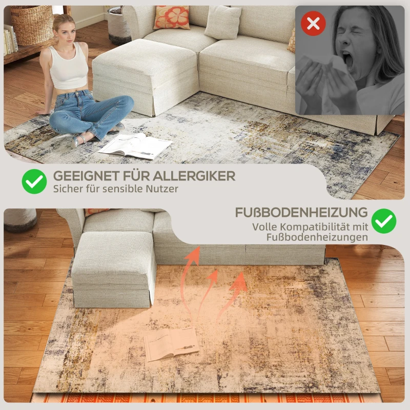 HOMCOM Woonkamerkleed van polyester met modern artistiek patroon, wasbaar, grijs