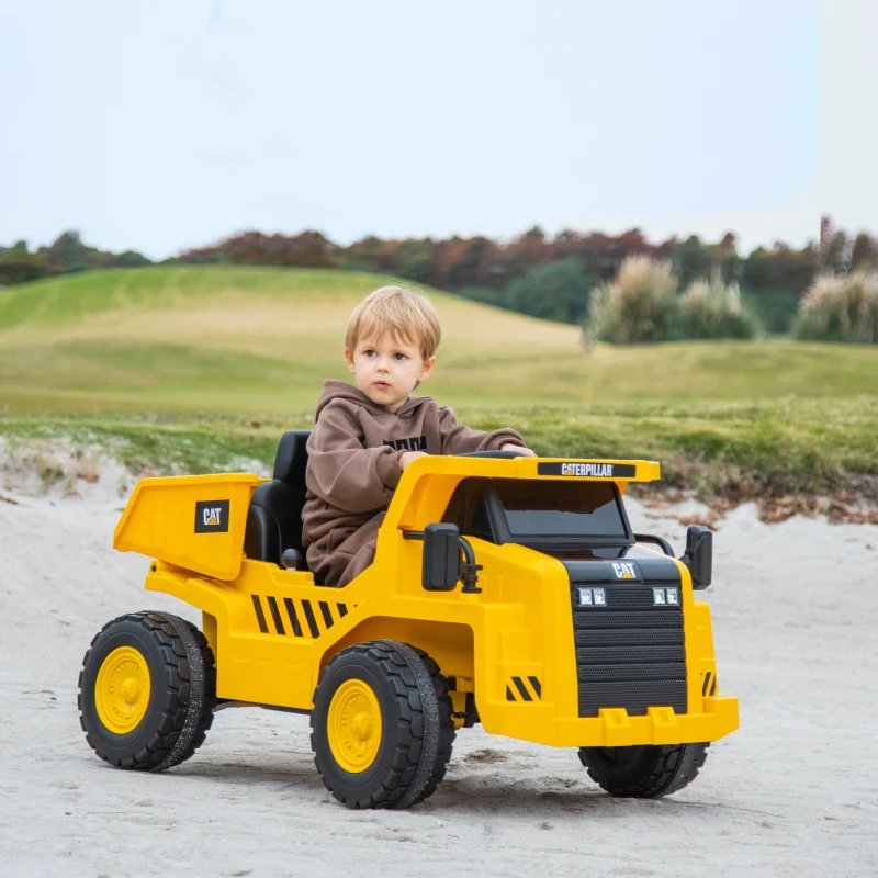 AIYAPLAY Elektro-Kinderbagger, Caterpillar Kipplaster, 3-5 km/h, mit Fernsteuerung, 3-6 Jahre, Gelb(m-10)