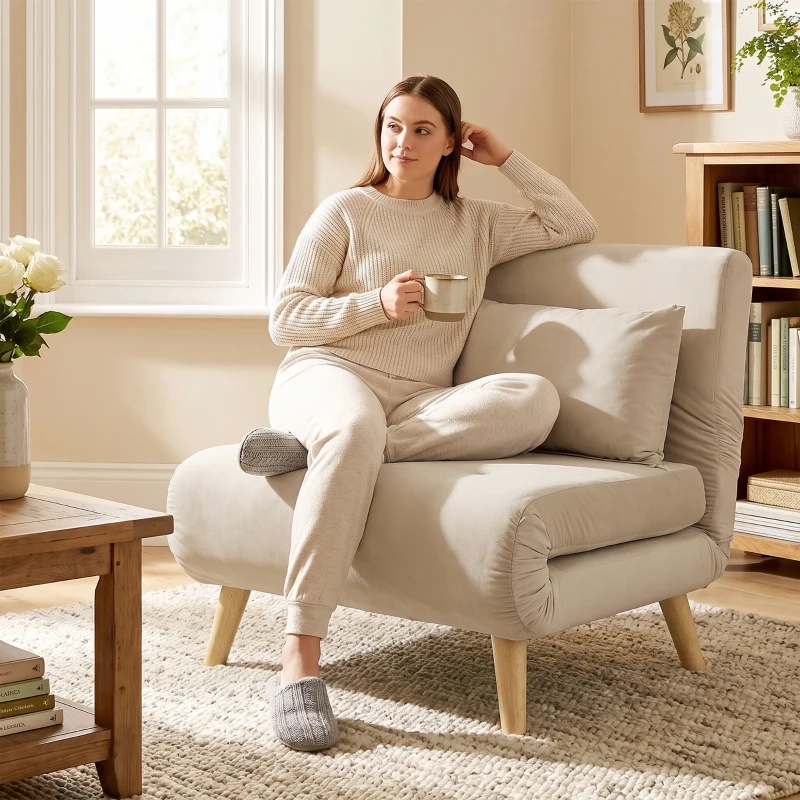 HOMCOM 2-in-1 fauteuil, relaxfauteuil en gastenbed, 72 x 78 x 79 cm, grijs