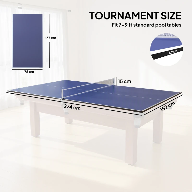 SPORTNOW 9 ft Folding Ping Pong Table Top for Billiard Tables, Table Tennis Conversion Top with Net, Foam Padding, Blue