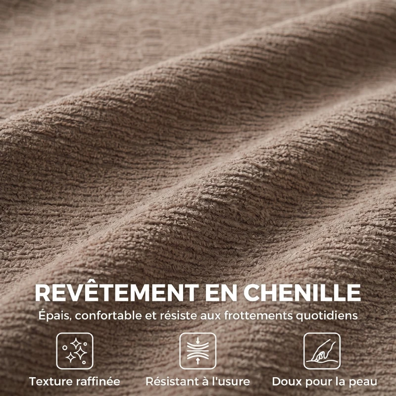 HOMCOM Canapé 3 Places en Chenille 244 cm, Canapé Salon Moderne, Assise et Accoudoirs Larges, Ressorts Ensachés, Marron Clair