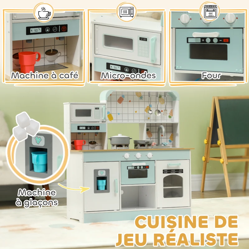 AIYAPLAY Cuisine enfant jouet d'imitation, dinette enfant avec lumières et sons réalistes, 88,6 x 31,7 x 90,4 cm, blanc