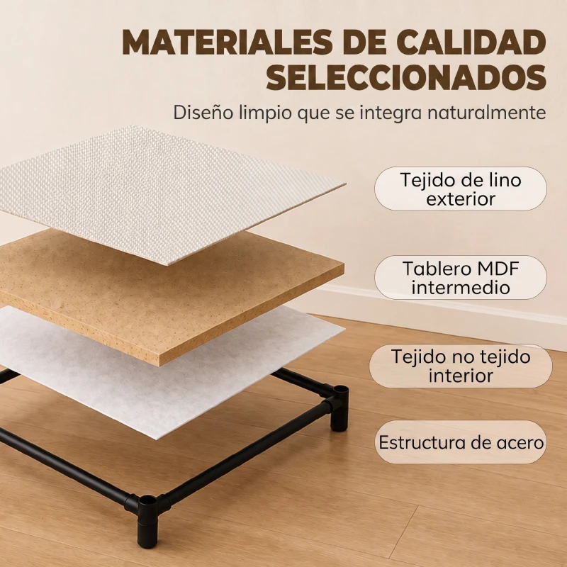 HOMCOM Cómoda para Dormitorio con 5 Cajones de Tela Marco de Acero Cajonera para Salón Oficina Vestidor Beige