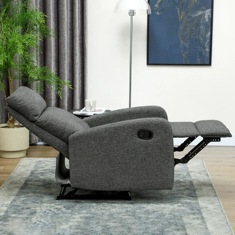 HOMCOM Relaxfauteuil, verstelbare ligstoel met aanpasbare beensteun, moderne woonkamerfauteuil met stoffen bekleding, grijs(m-9)