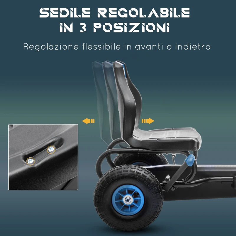 HOMCOM Go Kart a Pedali per Bambini da 5-12 Anni con Sedile Regolabile e Ruote in Gonfiabili, Blu