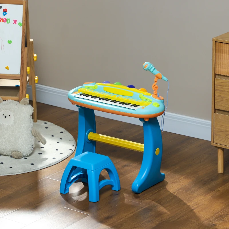 AIYAPLAY Piano enfant électronique 37 touches, avec micro, tabouret, lumière LED, fonction d'enregistrement et de relecture