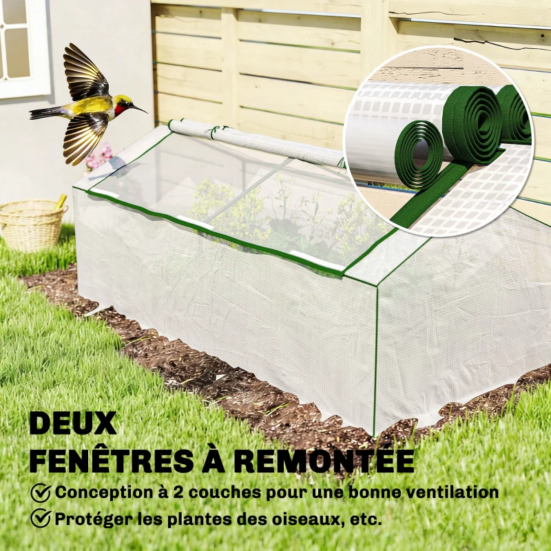 Outsunny Mini Serre de Jardin à Toit Pointu, Fenêtre avec Moustiquaire Intégrée, Métal Thermolaqué, 180 x 90 x 70 cm, Blanc