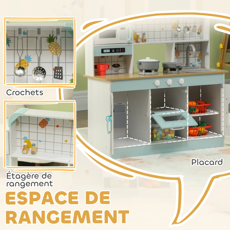 AIYAPLAY Cuisine enfant jouet d'imitation, dinette enfant avec lumières et sons réalistes, 88,6 x 31,7 x 90,4 cm, blanc