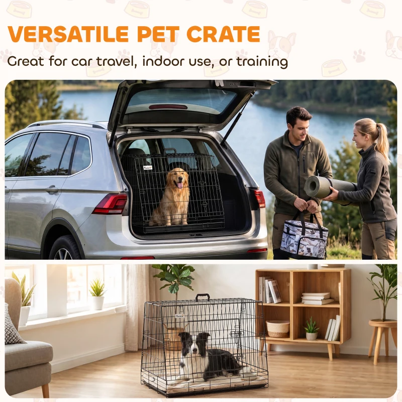 PawHut 35"(90 cm) Car Dog Crate Medium Large Collapsible Slanted Travel Dog Cage with Tray for Car Boot