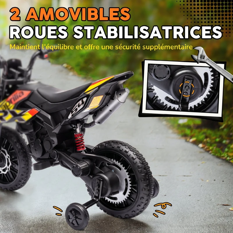 AIYAPLAY Moto électrique enfants sous licence Aprilia avec 2 moteurs 12V, roues d'entraînement, lumière LED, musique - jaune