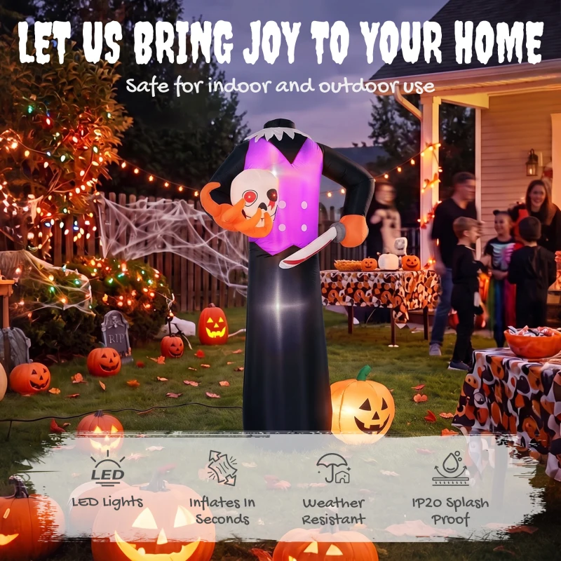 Outsunny 6 FT Halloween Inflatable Headless Skeleton, Blow Up Halloween Skeleton Decoration with LED Lights for Indoor Outdoor