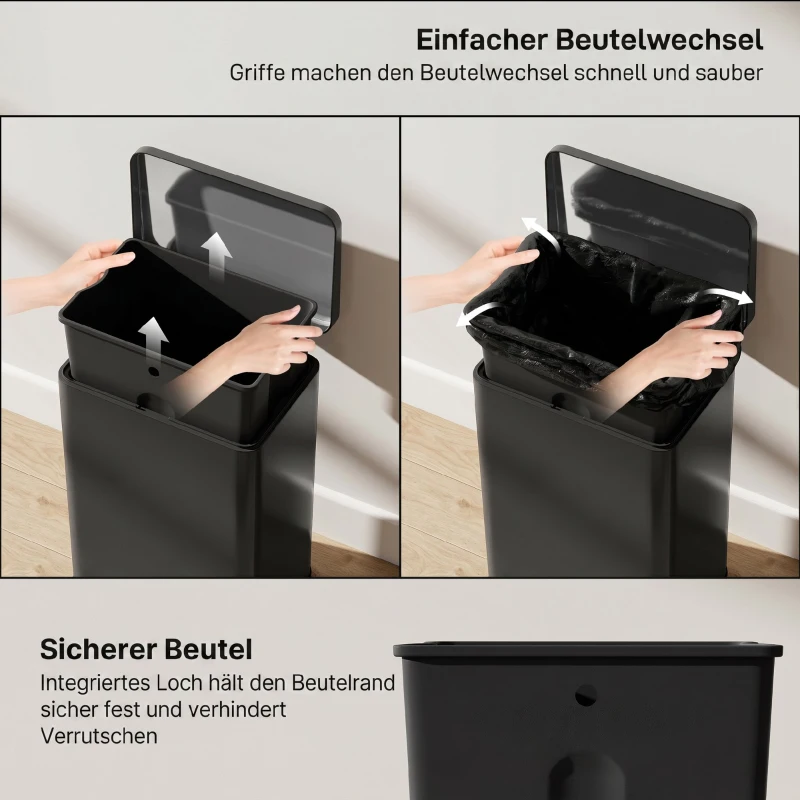 HOMCOM Pedaalemmer 20 liter met softclose-deksel, pedaal en uitneembare binnenemmer, matzwart, 34,2 x 30,6 x 44,2 cm