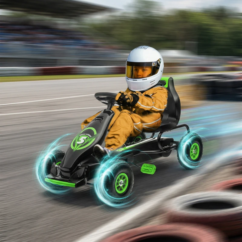 HOMCOM Kart à pédales pour enfant siège réglable 3 positions frein à main enfant de 5 à 12 ans vert noir