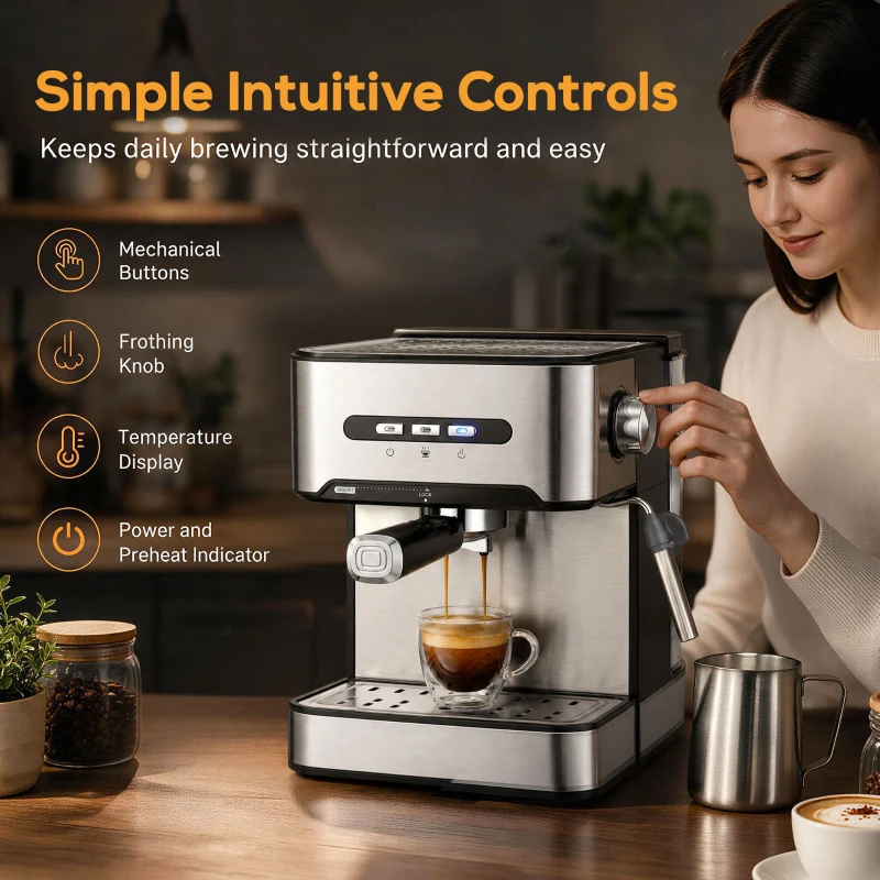 HOMCOM Espresso Machine, 20-Bar Semi Automatic Cappuccino Coffee Maker with Frother Wand, 1.6 L Water Tank, Black and Silver