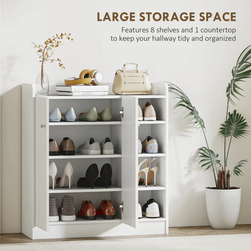 HOMCOM Shoe Storage Cabinet  Two Doors w/ Adjustable 4 Shelves Cupboard Footwear Rack Stand Organiser Hallway White