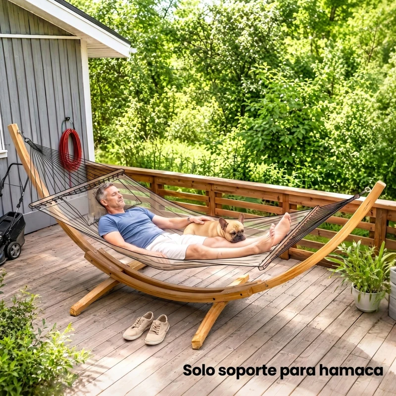 Outsunny Soporte para Hamaca de Madera 325x120x118 cm Estructura para Hamaca Carga Máx. 120 kg para Jardín Terraza Interiores y Exteriores Natural
