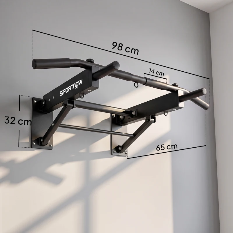 SPORTNOW Pull Up Bar Wall Mounted Chin Up Bar with Folding Design, 3 Hooks for Resistance Bands, Supports up to 120 kg, Black