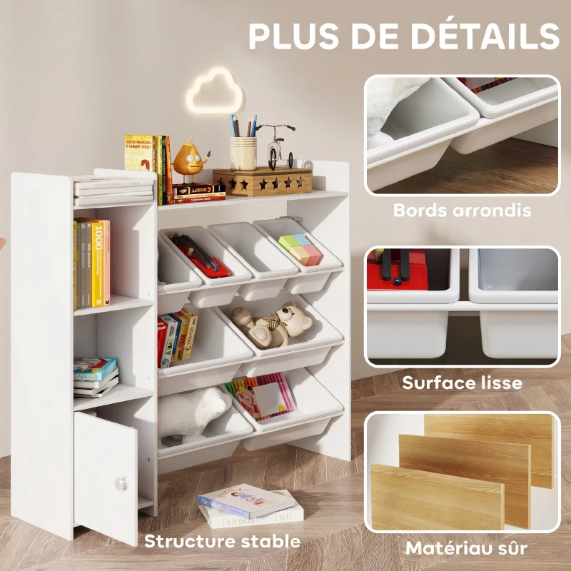 AIYAPLAY Meuble rangement enfant 3 à 8 ans, rangement jouets enfant avec 8 bacs amovibles, étagères de rangement, placard, blanc