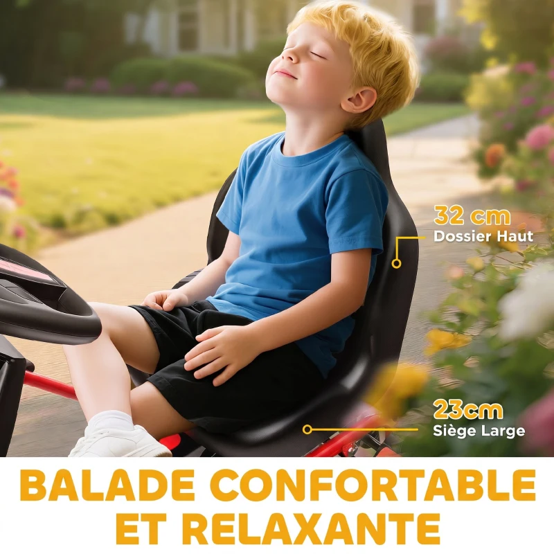 AIYAPLAY Kart à pédales pour enfants, karting enfant 3 à 6 ans avec roue libre, frein, roues EVA antidérapantes, rouge