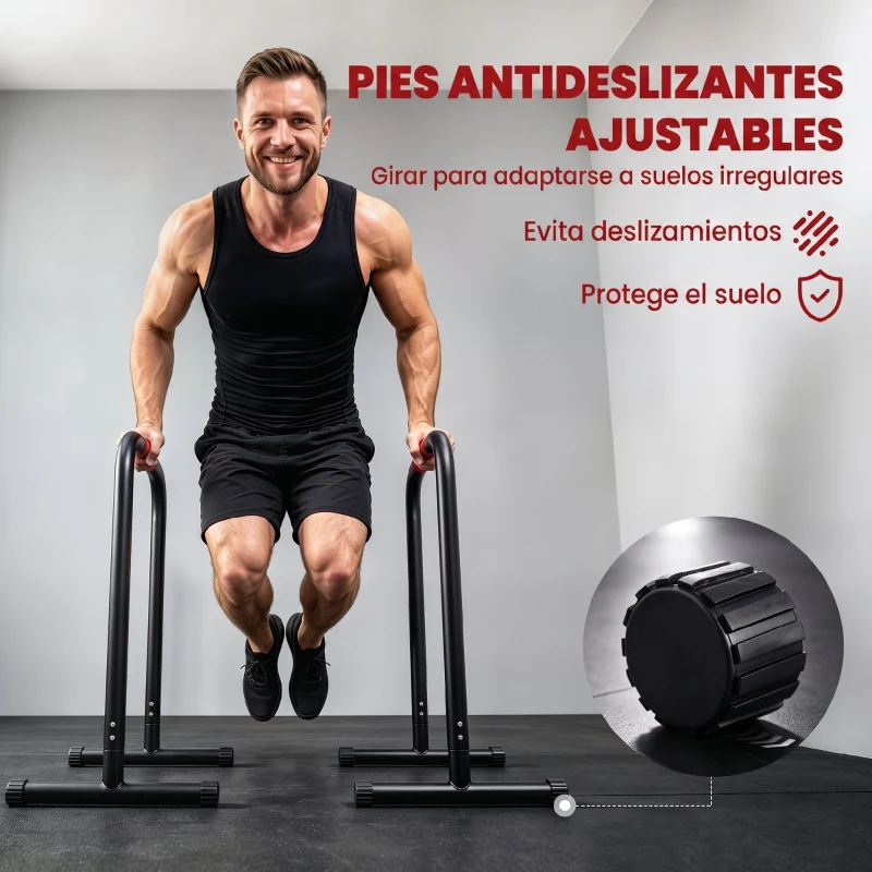 HOMCOM Barras Paralelas Training Soporte con Mango Extra Ancho para Flexiones Inclinadas Musculación Calistenia Dips 63x41x73 cm Negro