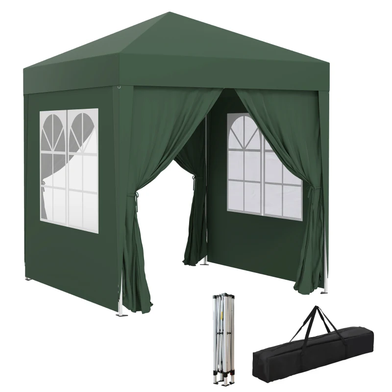 Outsunny Opvouwbare paviljoen, biertent, 4 afneembare zijwanden, 2 ramen, metalen frame, 2 x 2m, Donkergroen