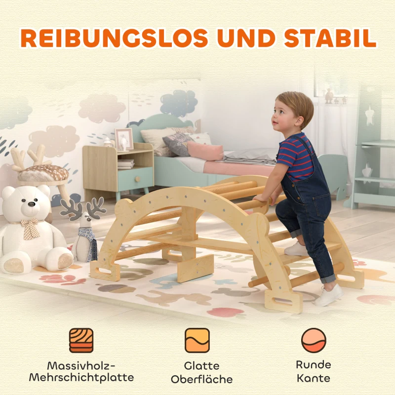AIYAPLAY Montessori klimrek voor binnen, 2 in 1 klimboog van hout, voor kinderen 2-4 jaar, 110x52x45 cm, naturel hout