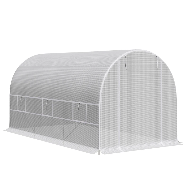 Outsunny Serre tunnel de jardin 8m², serre de jardin tunnel avec porte et 6 fenêtres, bâche PE 140 g/m² 400 x 200 x 200 cm blanc