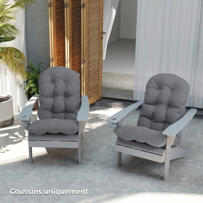 Outsunny Lot de 2 Coussin de Siège pour Chaise Adirondack avec Attaches Sécurisées, Design Capitonné Doux et Épais, Gris