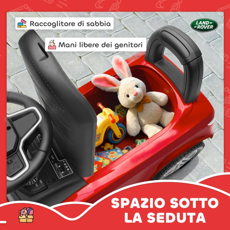 AIYAPLAY Macchina per Bambini Licenza Land Rover con Clacson e Spazio Portaoggetti, 65.5x28x42 cm, Rosso